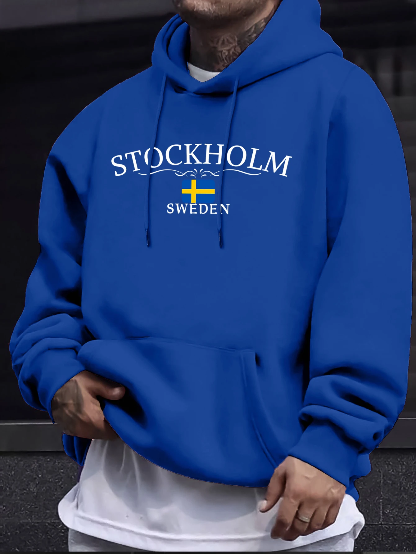 Stockholm Sweden Letter Pattern Streetwears Man Loose Trendy Hoodie Autumn Basic Sweatshirts Casual High Street Pullovers Unisex