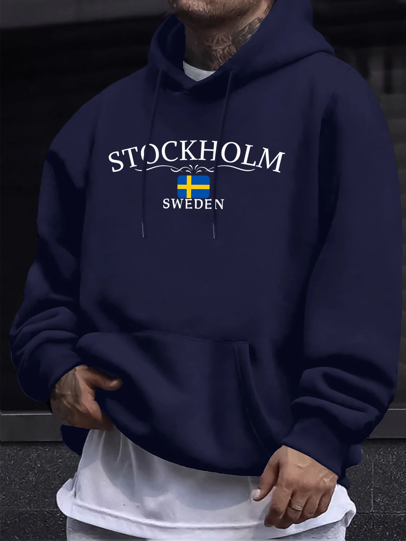 Stockholm Sweden Letter Pattern Streetwears Man Loose Trendy Hoodie Autumn Basic Sweatshirts Casual High Street Pullovers Unisex