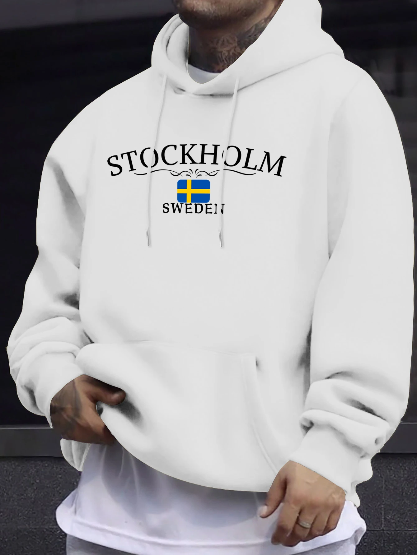 Stockholm Sweden Letter Pattern Streetwears Man Loose Trendy Hoodie Autumn Basic Sweatshirts Casual High Street Pullovers Unisex