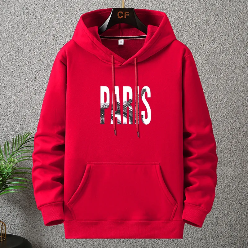 New Big Size Hoodie Men Winter Fleece Sherpa Lined Warm Hooded Shirt Male Cotton Print Letter Paris Plus Fat Extra Large Clothes