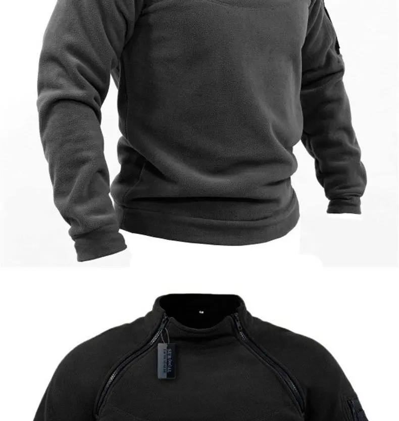 Men's Polar Fleece Outdoor Warm Breathable Tactical Zipper Standing Neck Long Sleeves Casual Solid Color Sweatshirt
