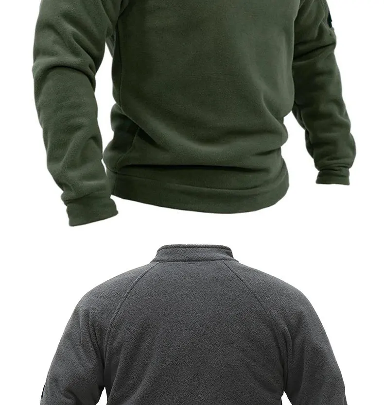 Men's Polar Fleece Outdoor Warm Breathable Tactical Zipper Standing Neck Long Sleeves Casual Solid Color Sweatshirt