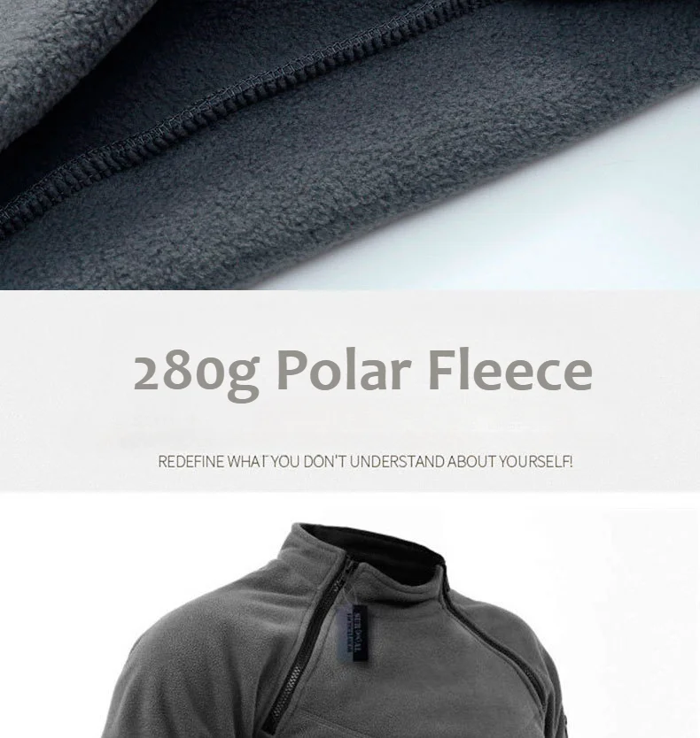 Men's Polar Fleece Outdoor Warm Breathable Tactical Zipper Standing Neck Long Sleeves Casual Solid Color Sweatshirt