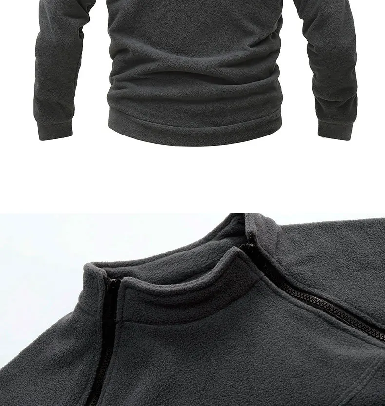 Men's Polar Fleece Outdoor Warm Breathable Tactical Zipper Standing Neck Long Sleeves Casual Solid Color Sweatshirt