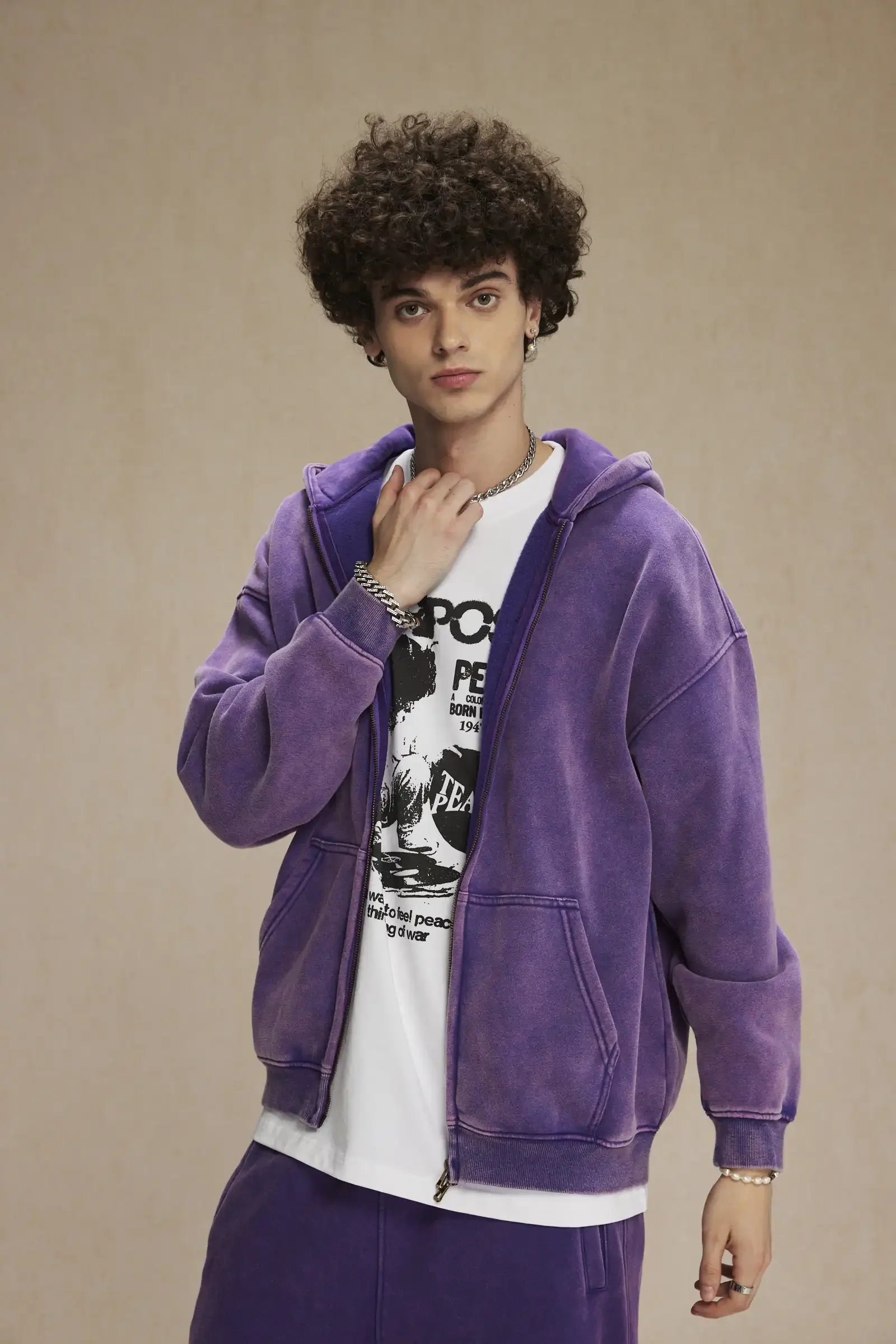 Clothing Autumn and Winter Washed Batik Old Men's Sweater Sweatpants Retro Trendy Brand Suit Men's and Women's Models