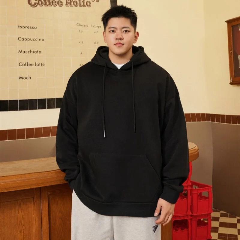 Men's 100% Cotton Hoodies Plus Size 110KG-185KG Pullover Loose Sweatshirt Comfortable Casual Black Tops Male Clothing 1XL-7XL
