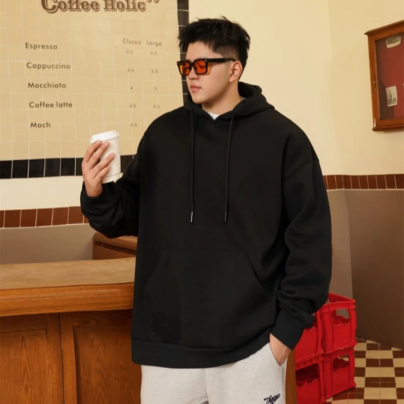 Men's 100% Cotton Hoodies Plus Size 110KG-185KG Pullover Loose Sweatshirt Comfortable Casual Black Tops Male Clothing 1XL-7XL