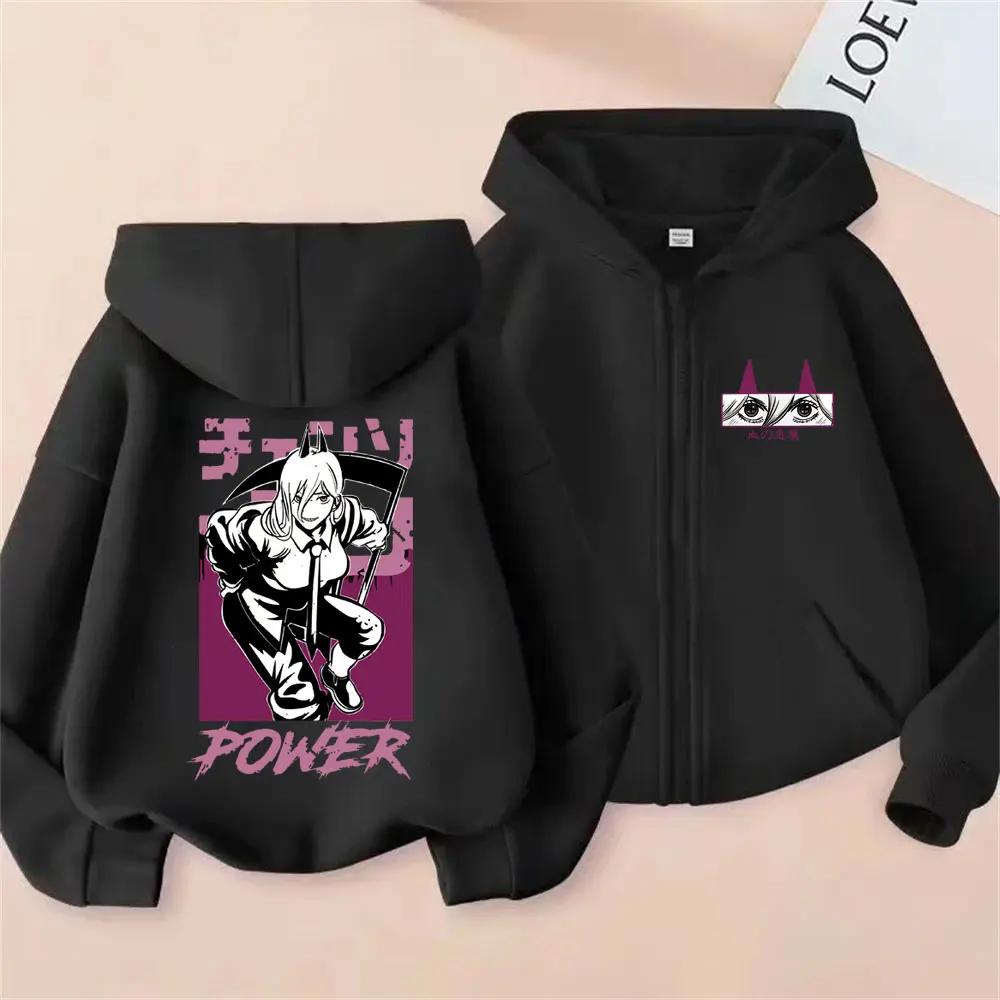 Hot Anime Chainsaw Man Power Zip Up Jakcet Men Women Casual Oversized Zipper Hoodie Men's Manga Fleece Cotton Sweatshirt Coat
