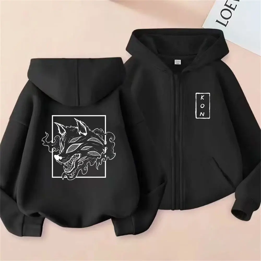 Anime Chainsaw Man Hayakawa Aki Summon Fox Devil Kon Zipper Hoodie Men Women Casual Zip Up Jacket Men's Vintage Manga Style Coat