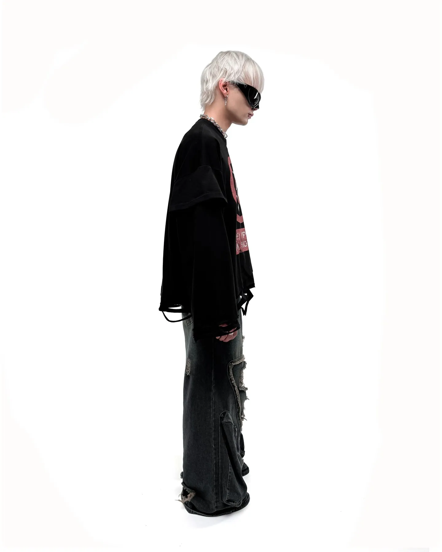 Y2K Gothic Harajuku Hip Hop Punk Long Sleeved Prohibited Cigarette Print Pattern T Shirts Retro Street Wear Loose Ripped Top