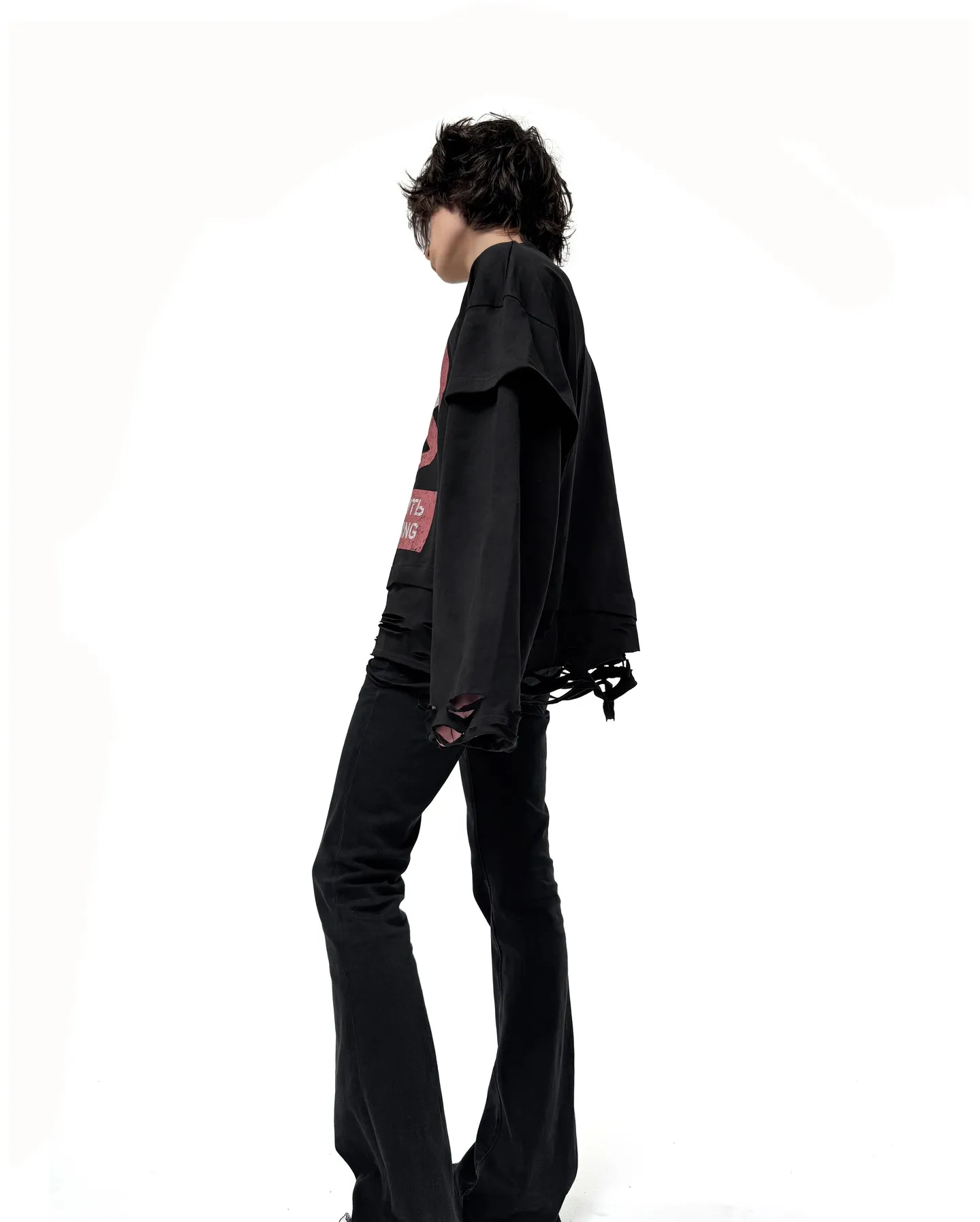 Y2K Gothic Harajuku Hip Hop Punk Long Sleeved Prohibited Cigarette Print Pattern T Shirts Retro Street Wear Loose Ripped Top