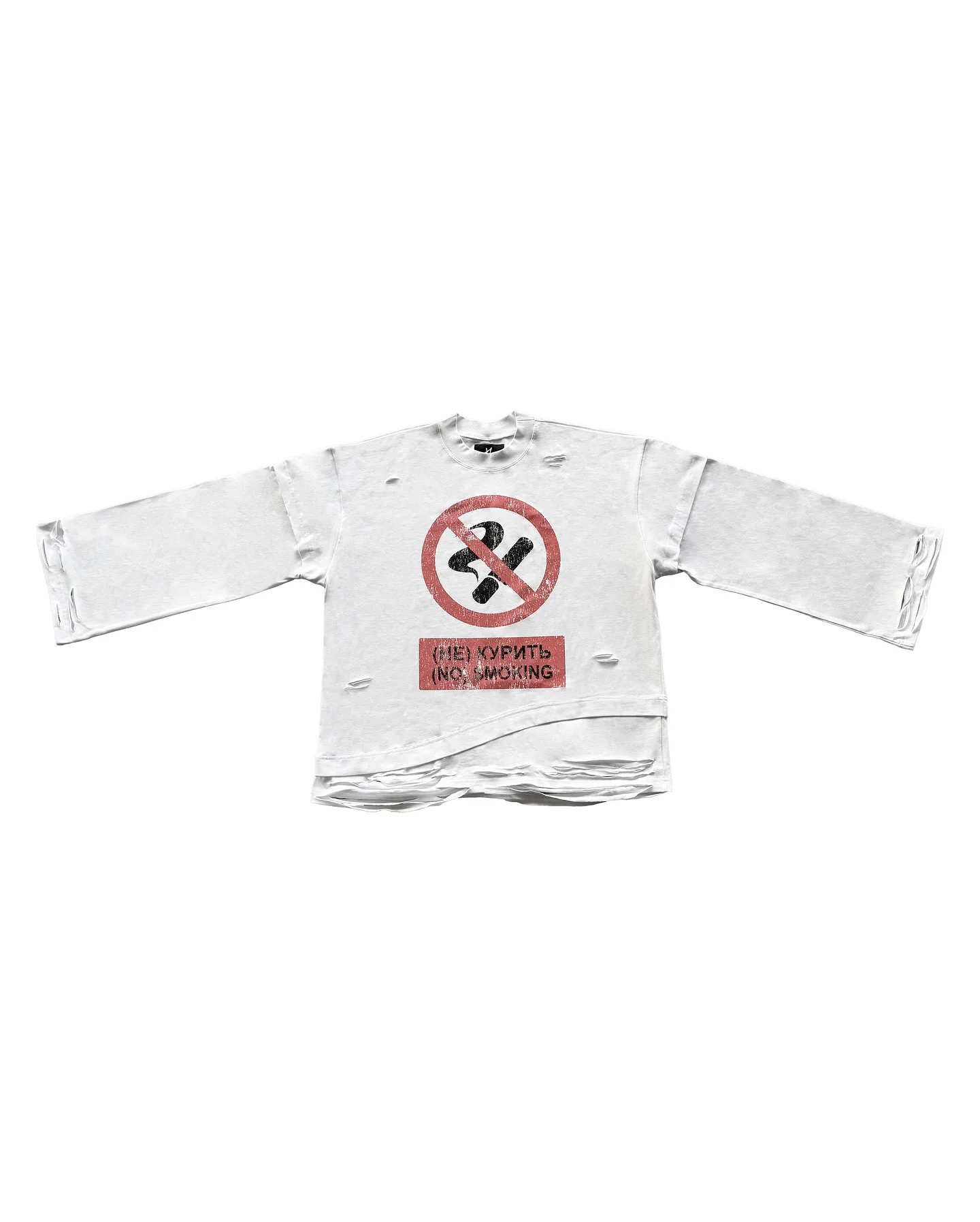 Y2K Gothic Harajuku Hip Hop Punk Long Sleeved Prohibited Cigarette Print Pattern T Shirts Retro Street Wear Loose Ripped Top