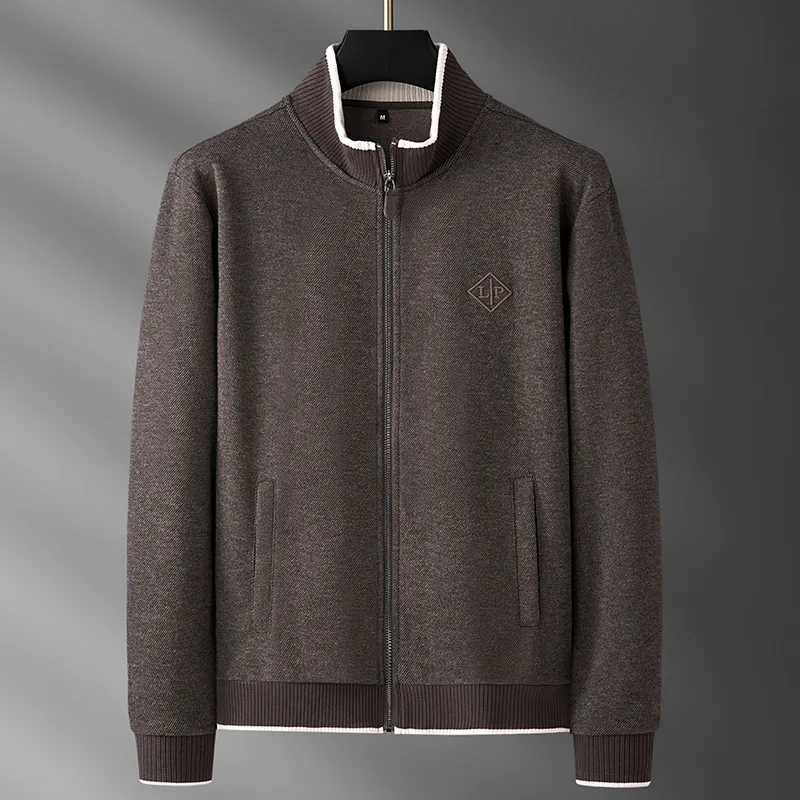 Minglu Autumn Winter Wool Men's Sweatshirts Luxury Solid Color Stnad Collar Letter Embroidery Sport Casual Male Hoodies 4XL