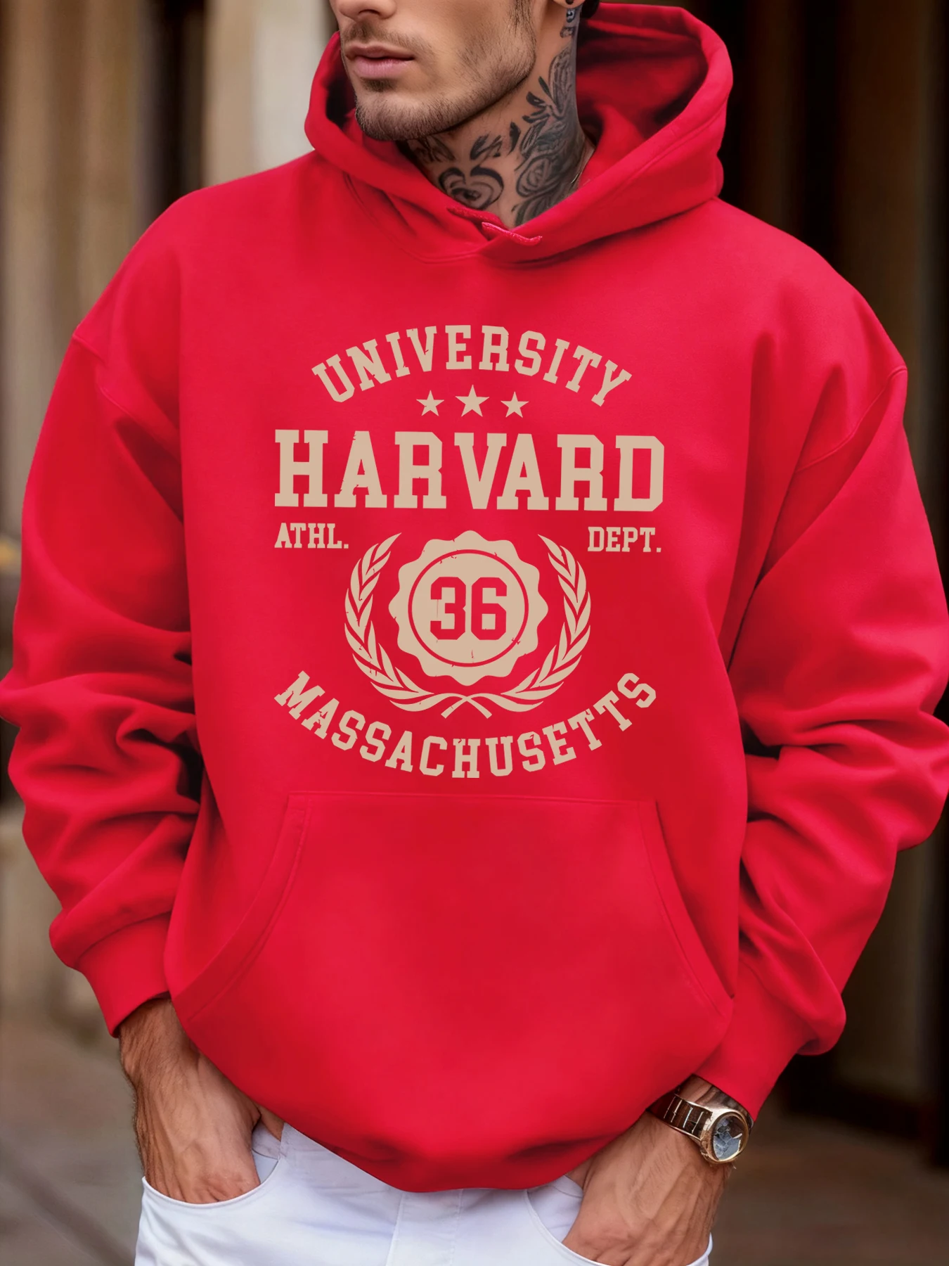 University Harvard Massachusetts Print Autumn Soft Hoodie Men'S Fleece Loose Pullover Sport Jogging Sweatshirt Casual Street Top
