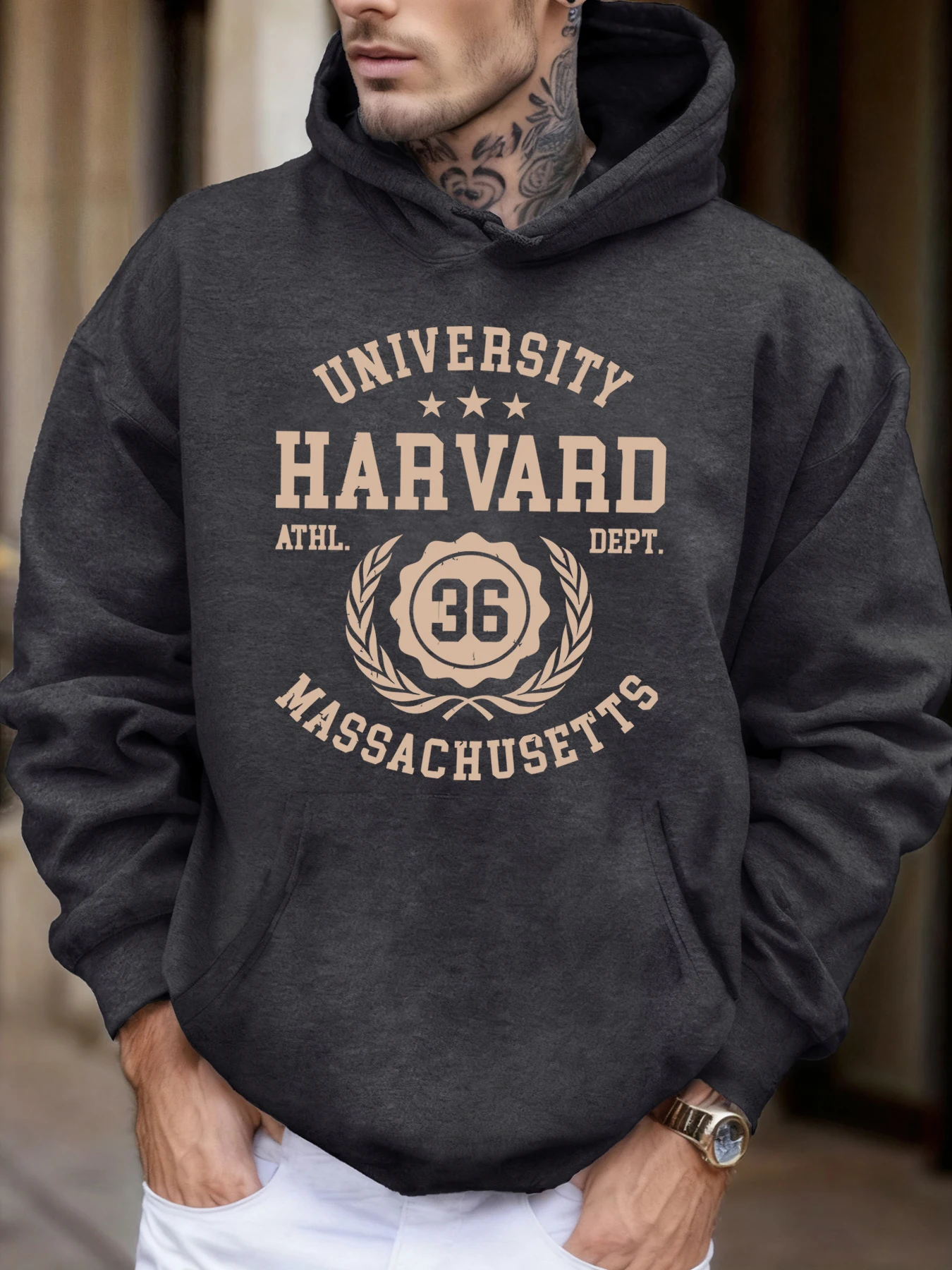 University Harvard Massachusetts Print Autumn Soft Hoodie Men'S Fleece Loose Pullover Sport Jogging Sweatshirt Casual Street Top