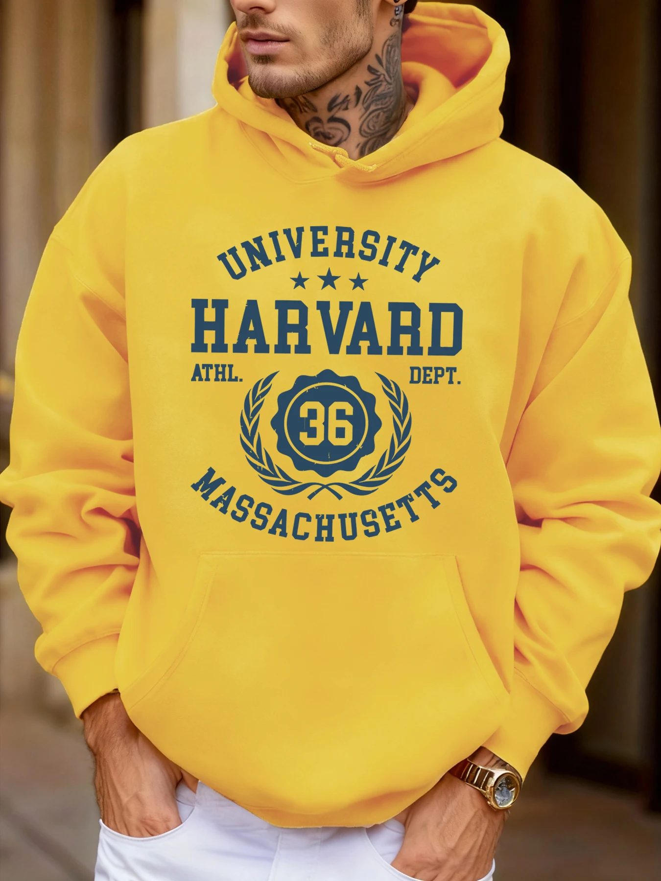 University Harvard Massachusetts Print Autumn Soft Hoodie Men'S Fleece Loose Pullover Sport Jogging Sweatshirt Casual Street Top