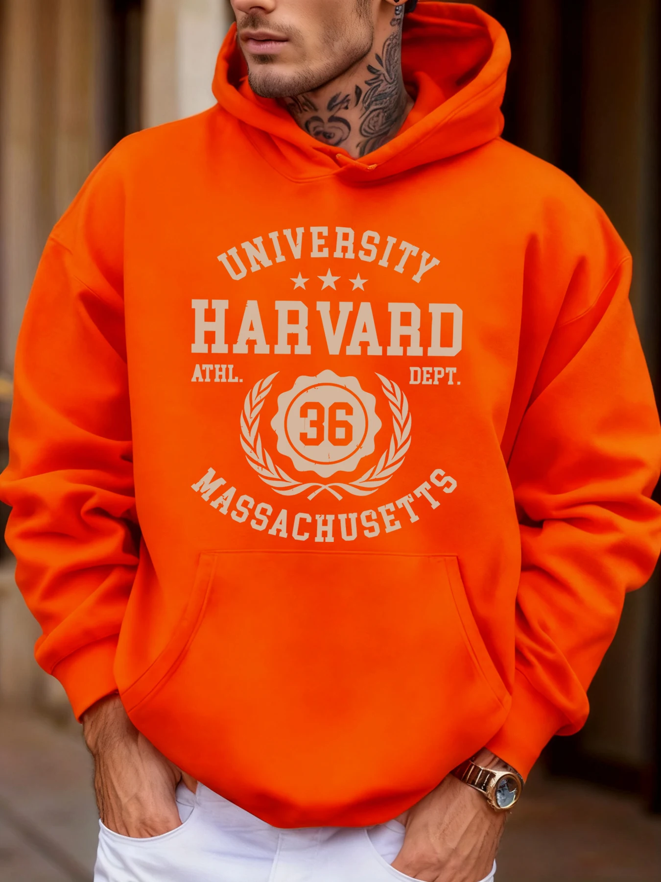 University Harvard Massachusetts Print Autumn Soft Hoodie Men'S Fleece Loose Pullover Sport Jogging Sweatshirt Casual Street Top