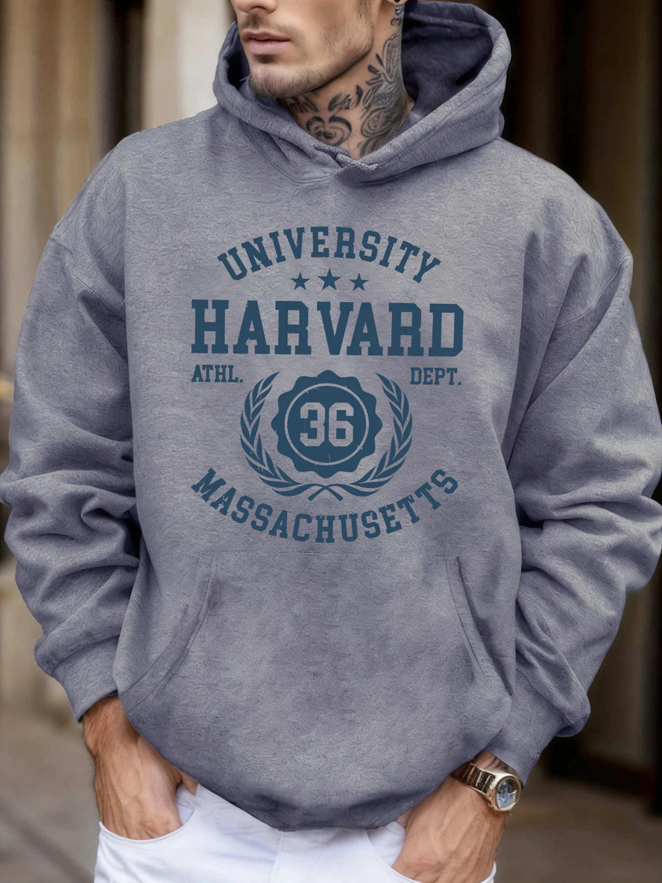 University Harvard Massachusetts Print Autumn Soft Hoodie Men'S Fleece Loose Pullover Sport Jogging Sweatshirt Casual Street Top