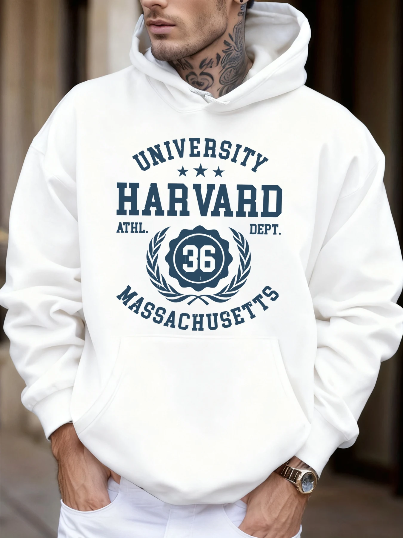 University Harvard Massachusetts Print Autumn Soft Hoodie Men'S Fleece Loose Pullover Sport Jogging Sweatshirt Casual Street Top