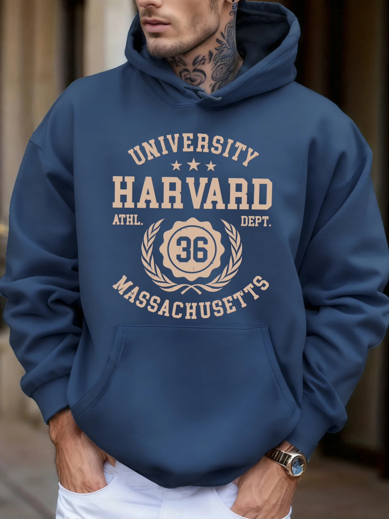University Harvard Massachusetts Print Autumn Soft Hoodie Men'S Fleece Loose Pullover Sport Jogging Sweatshirt Casual Street Top