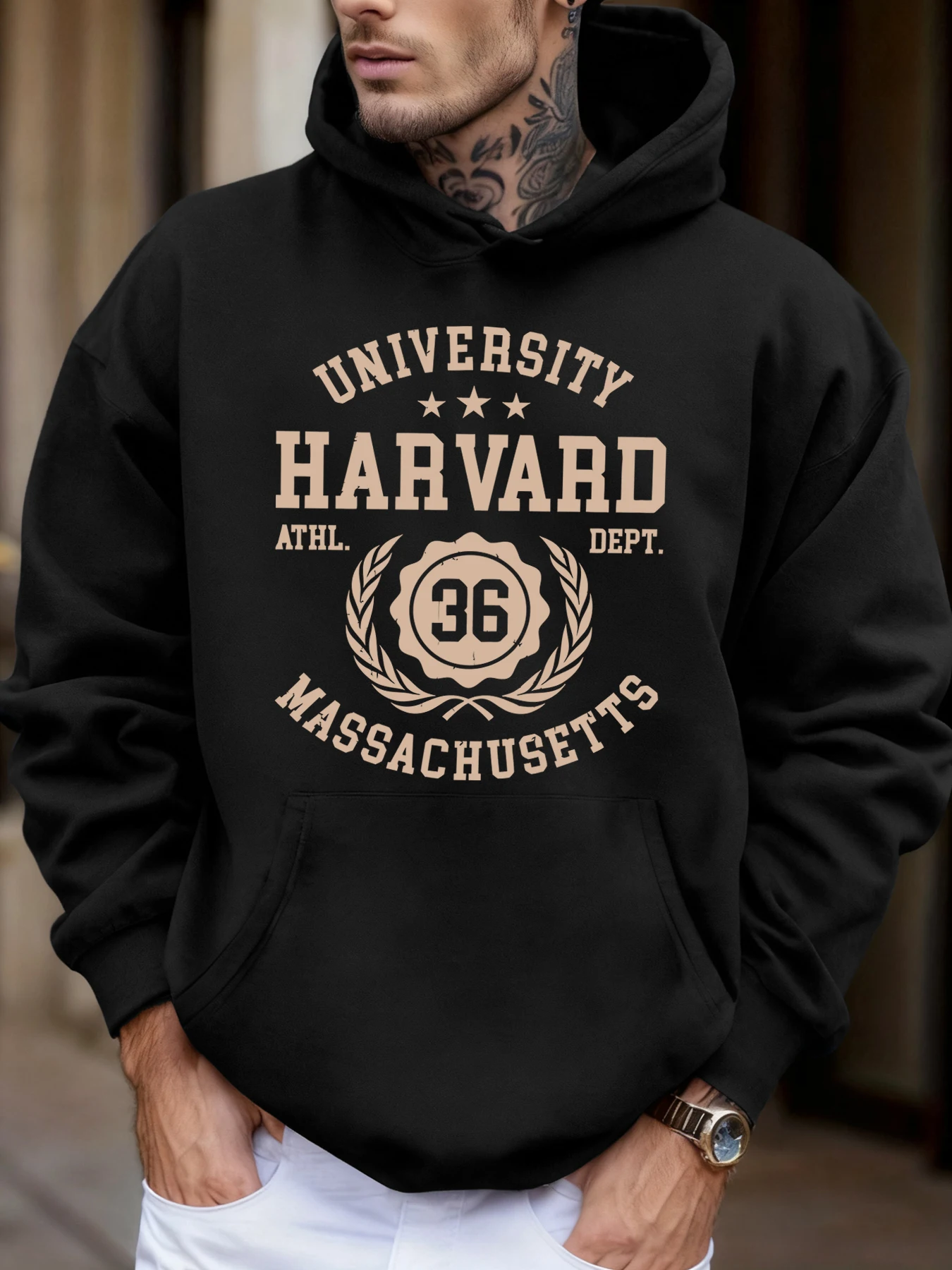 University Harvard Massachusetts Print Autumn Soft Hoodie Men'S Fleece Loose Pullover Sport Jogging Sweatshirt Casual Street Top
