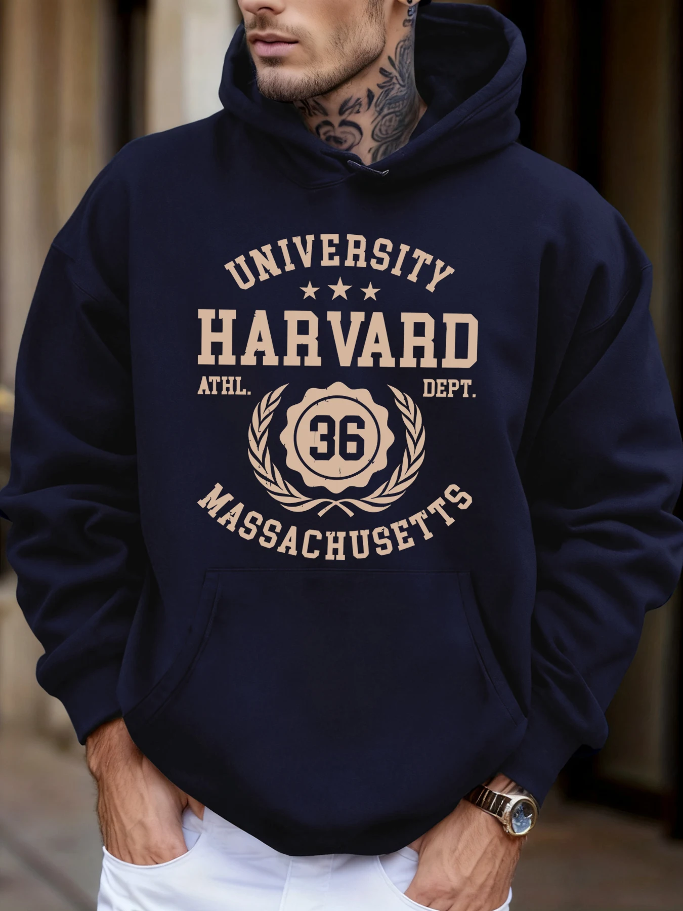 University Harvard Massachusetts Print Autumn Soft Hoodie Men'S Fleece Loose Pullover Sport Jogging Sweatshirt Casual Street Top
