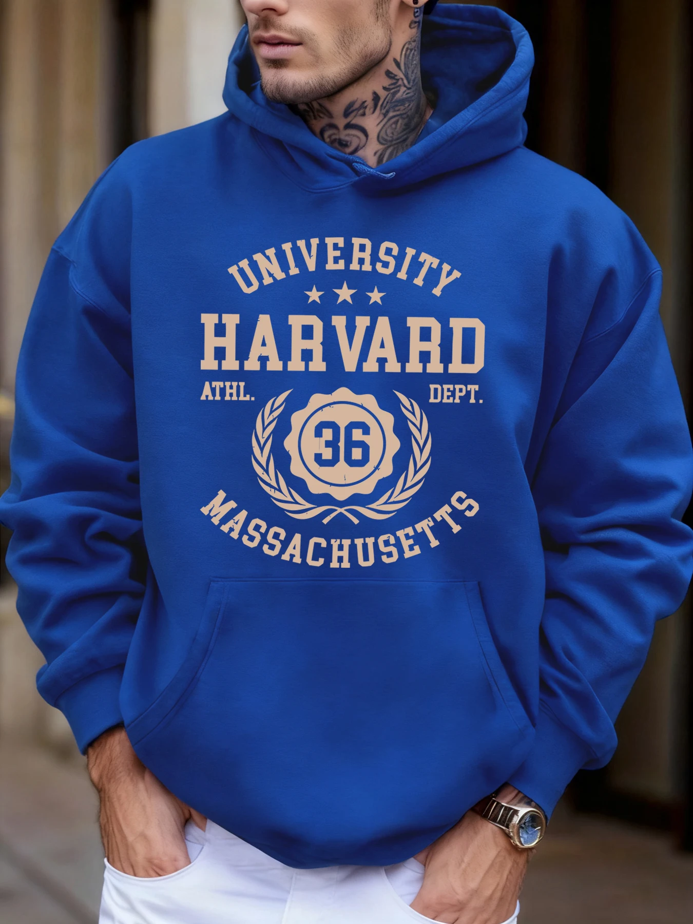 University Harvard Massachusetts Print Autumn Soft Hoodie Men'S Fleece Loose Pullover Sport Jogging Sweatshirt Casual Street Top