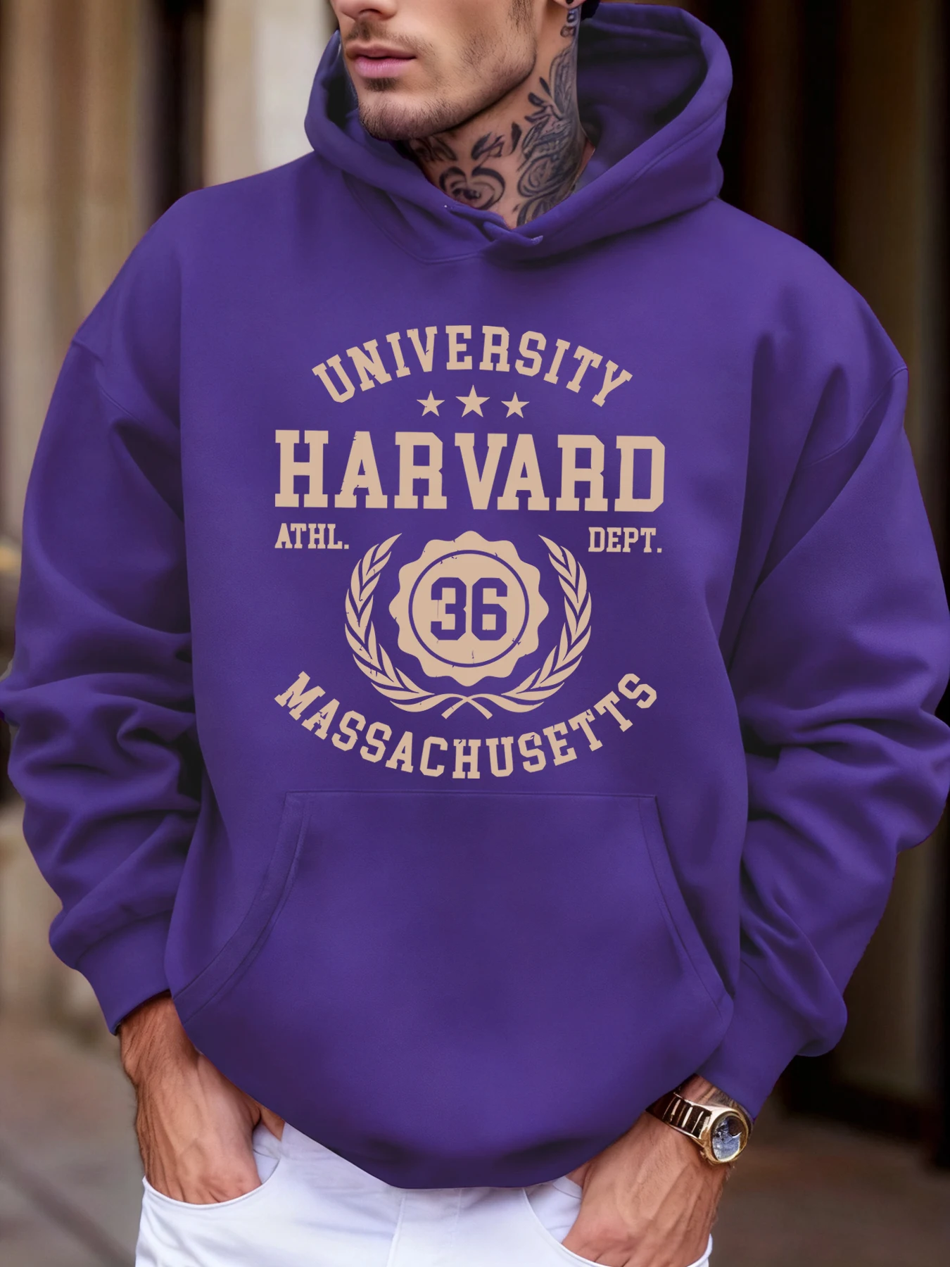 University Harvard Massachusetts Print Autumn Soft Hoodie Men'S Fleece Loose Pullover Sport Jogging Sweatshirt Casual Street Top