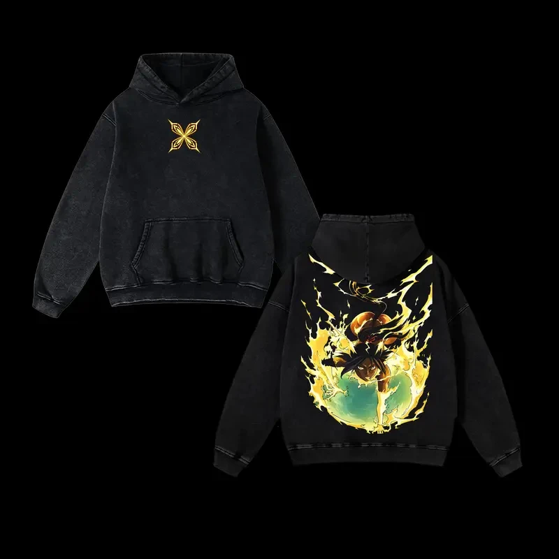 Manga Bleach Shihouin Yoruichi Printed Hooded Men Women Washed Cotton Hoodie Retro Streetwear Unisex Casual Oversized Sweatshirt