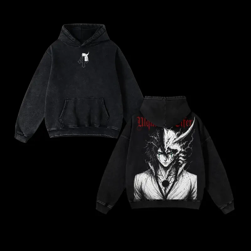 Manga Bleach Shihouin Yoruichi Printed Hooded Men Women Washed Cotton Hoodie Retro Streetwear Unisex Casual Oversized Sweatshirt