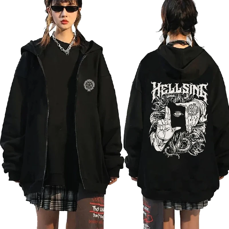 Hellsing Anime Clothing Alucard Printed Hooded Men Women Prevalent Zipper Hoodies Plus Size Pullover Harajuku Male Sweatshirt