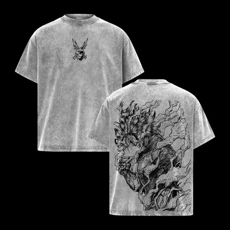 My Hero Academia All Might Printed Tee Men Women Retro Washed T-shirts Cotton T Shirt Short Sleeve Clothing Harajuku Male Tshirt
