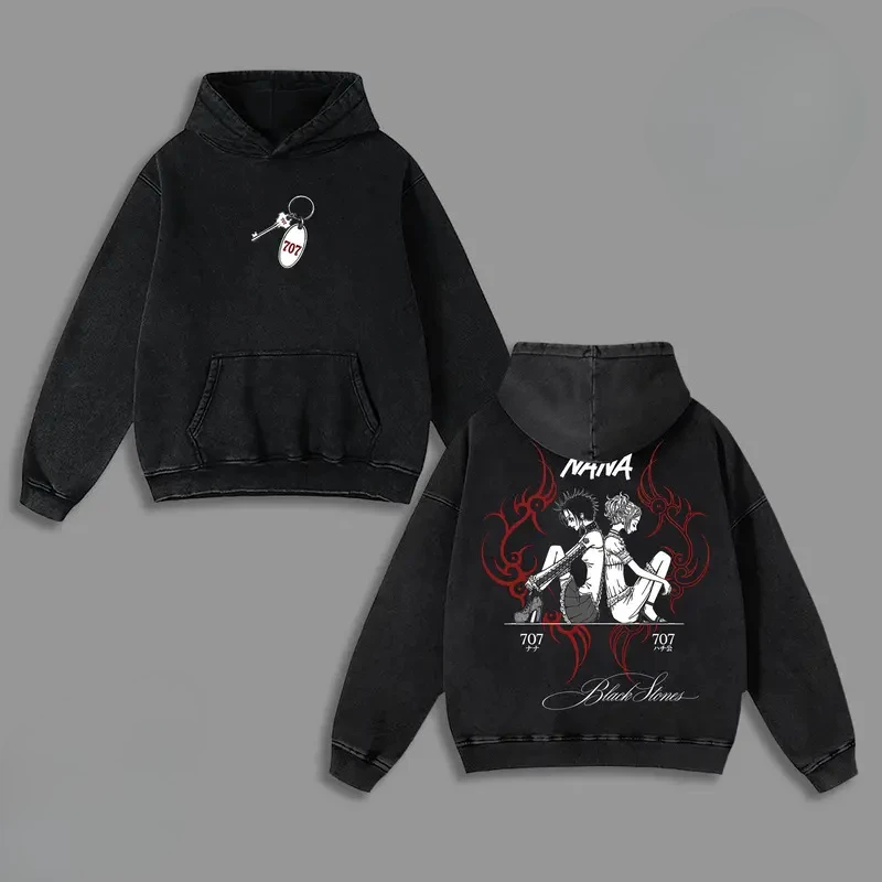 Hot Anime NANA Osaki And Komatsu Print Hooded Men Women Cotton Hoodies Retro Washed Sweatshirt Harajuku Male Casual Streetwear