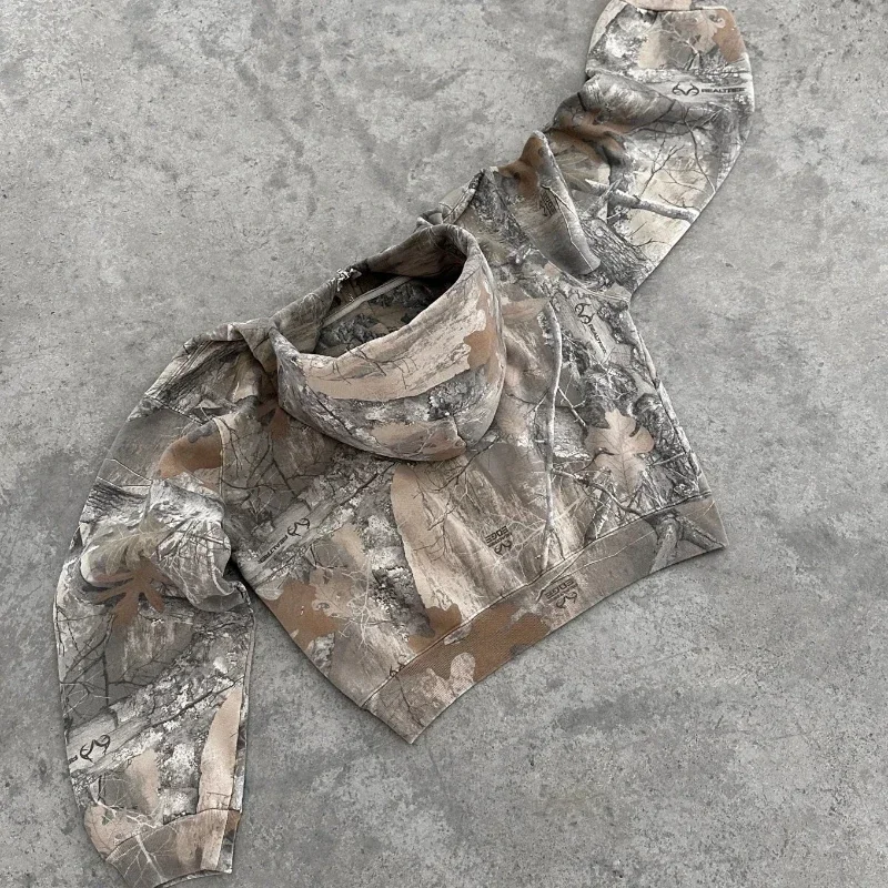 Vintage Zip Up Hoodie Men Camouflage Pattern Zipper Sweatshirt High Street Hip Hop Y2K Streetwear Oversized Unisex Camo Hoodie