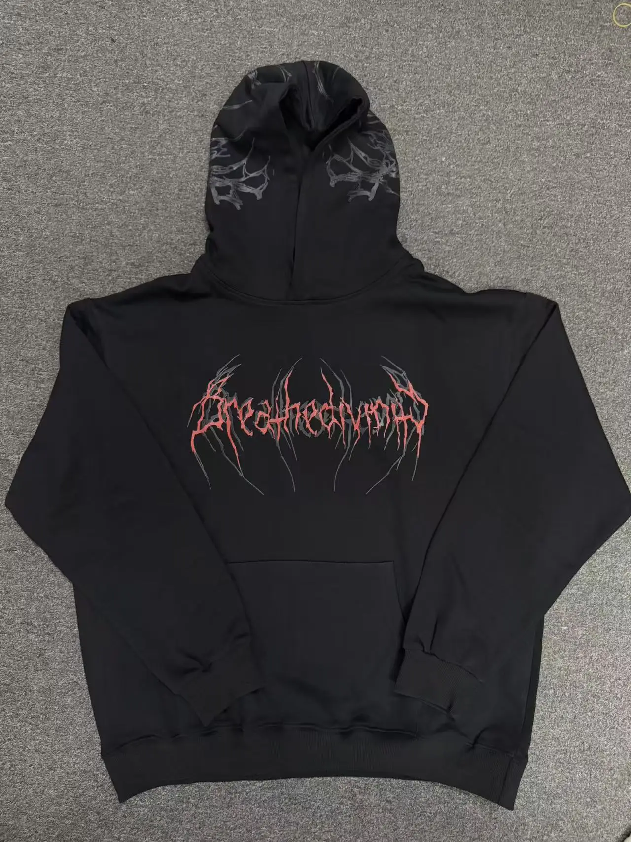 Breathedivinity American-style street sports fitness loose large-sized fleece pullover with hood