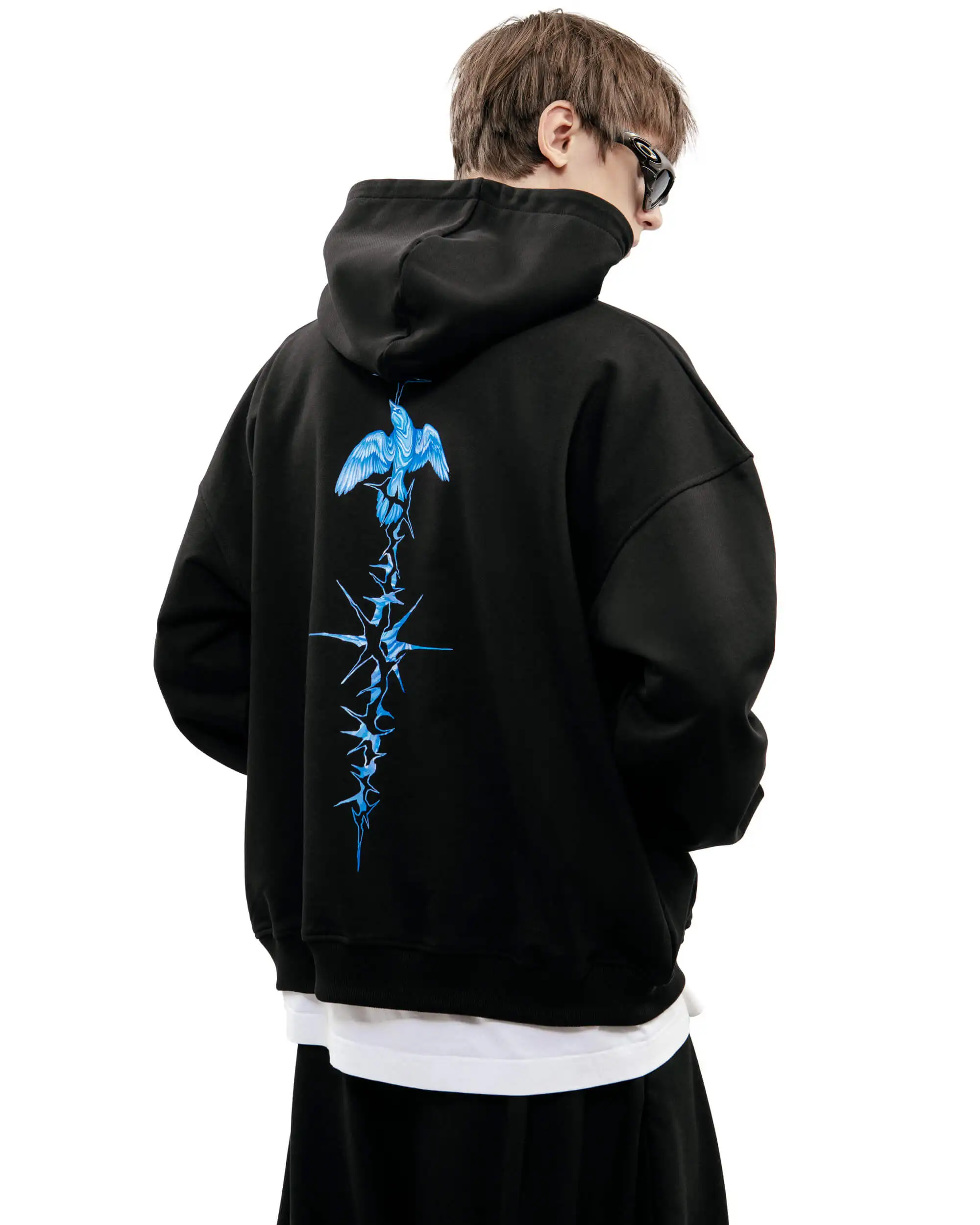 Harajuku Oversized Streetwear Pullover Men's Hoodies Bright Side Graphic Print Hooded Sweatshirt Hip Hop Aesthetic Tops Goth Y2k