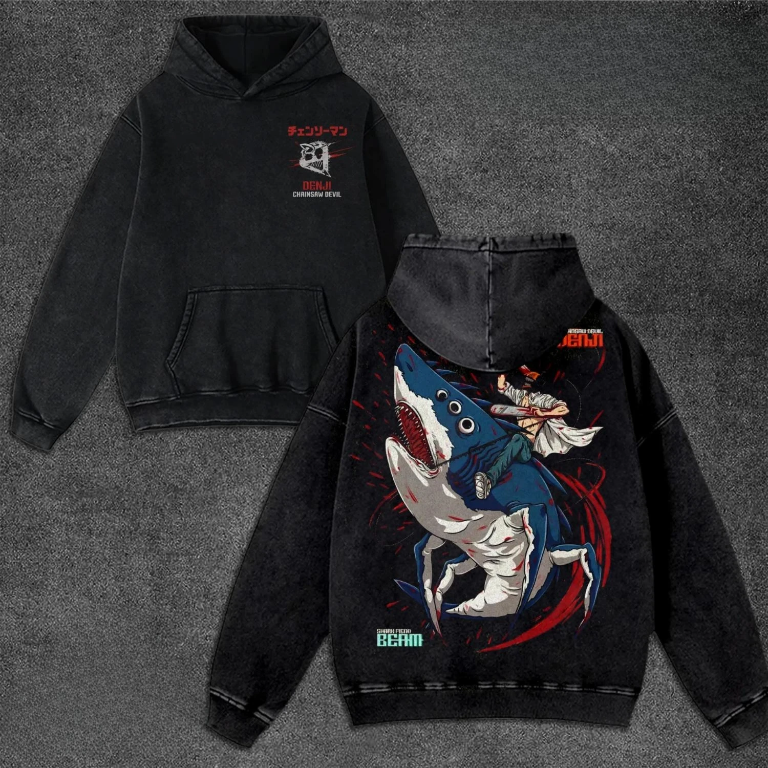 Denji Beam Graphic Clothing Chainsaw Man Anime Hooded Men Women Retro Washed Hoodies Oversized Cotton Sweatshirt Male Streetwear