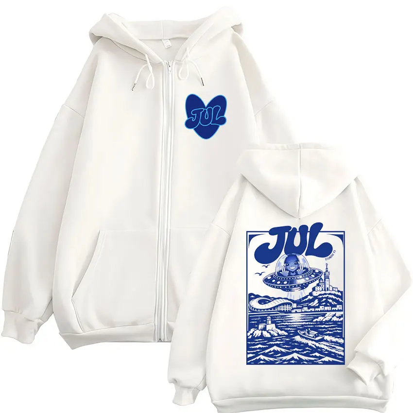 French Rapper JUL Zipper Hoodies Men Women Fashion Hip Hop Retro Zip Up Long Sleeves Hooded Sweatshirts Jackets Coats Streetwear