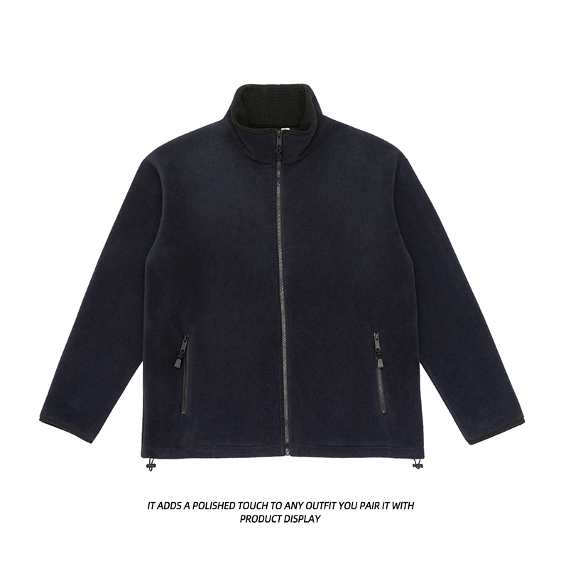 Autumn Winter Fleece Stand Collar Sweatshirts Jacket Men Outdoor Hiking Casual Track Hoodies Sweatshirt Coat Cardigan Jacket