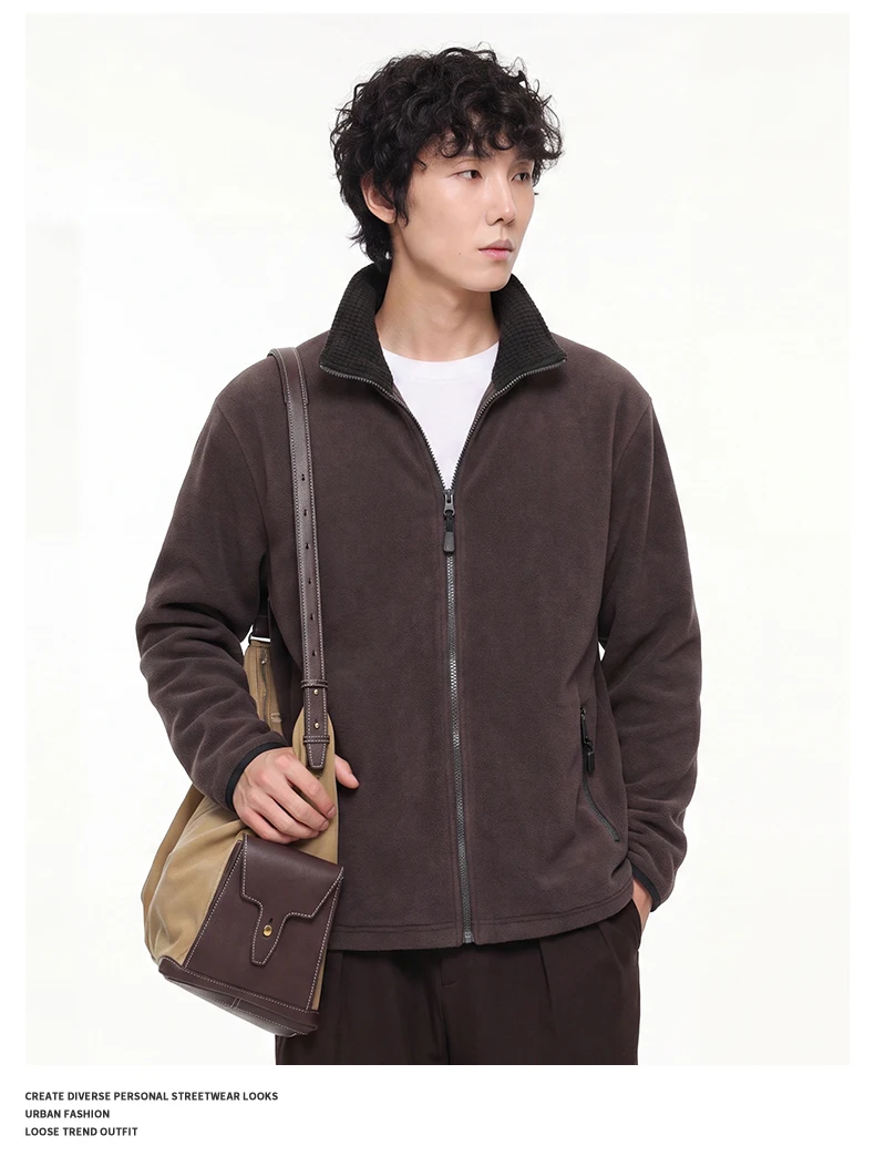 Autumn Winter Fleece Stand Collar Sweatshirts Jacket Men Outdoor Hiking Casual Track Hoodies Sweatshirt Coat Cardigan Jacket
