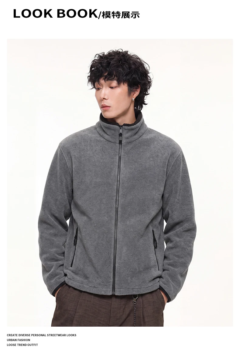 Autumn Winter Fleece Stand Collar Sweatshirts Jacket Men Outdoor Hiking Casual Track Hoodies Sweatshirt Coat Cardigan Jacket