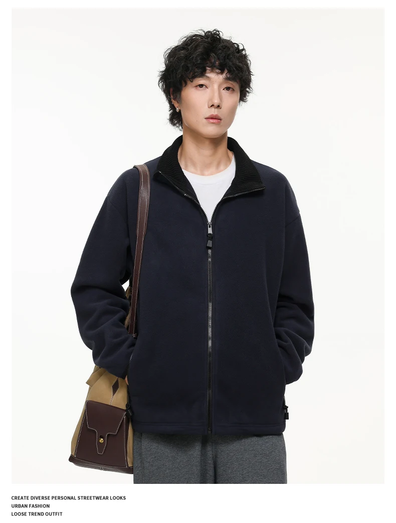 Autumn Winter Fleece Stand Collar Sweatshirts Jacket Men Outdoor Hiking Casual Track Hoodies Sweatshirt Coat Cardigan Jacket