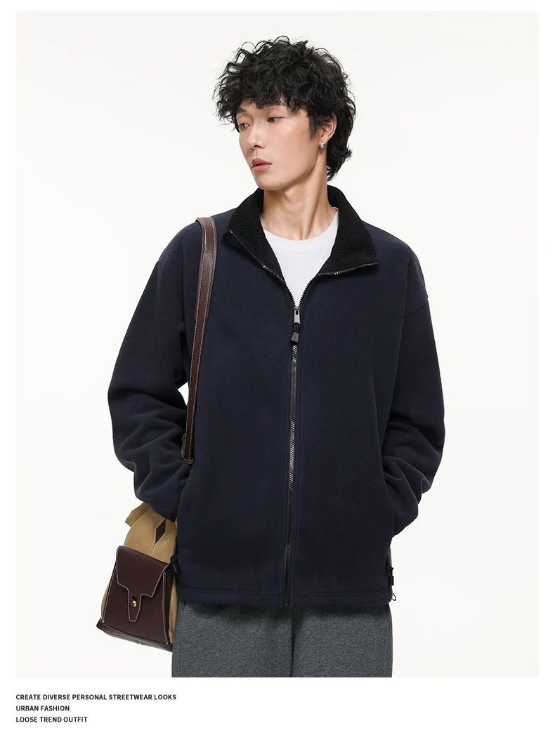 Autumn Winter Fleece Stand Collar Sweatshirts Jacket Men Outdoor Hiking Casual Track Hoodies Sweatshirt Coat Cardigan Jacket