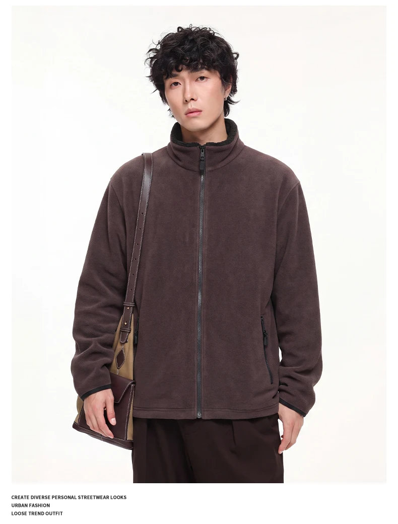 Autumn Winter Fleece Stand Collar Sweatshirts Jacket Men Outdoor Hiking Casual Track Hoodies Sweatshirt Coat Cardigan Jacket