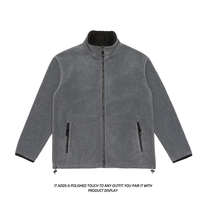 Autumn Winter Fleece Stand Collar Sweatshirts Jacket Men Outdoor Hiking Casual Track Hoodies Sweatshirt Coat Cardigan Jacket