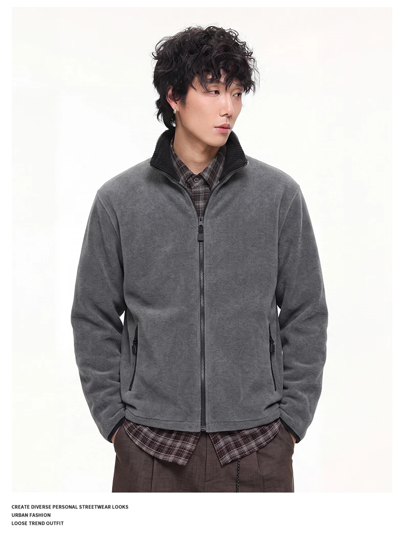 Autumn Winter Fleece Stand Collar Sweatshirts Jacket Men Outdoor Hiking Casual Track Hoodies Sweatshirt Coat Cardigan Jacket