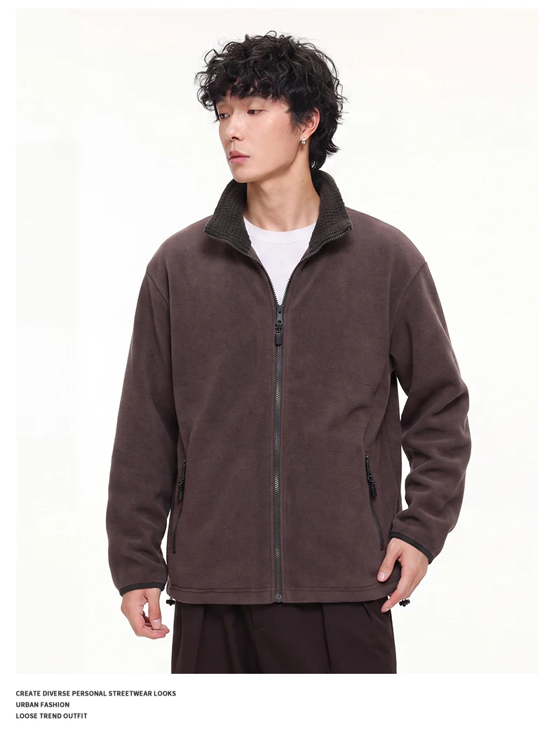 Autumn Winter Fleece Stand Collar Sweatshirts Jacket Men Outdoor Hiking Casual Track Hoodies Sweatshirt Coat Cardigan Jacket