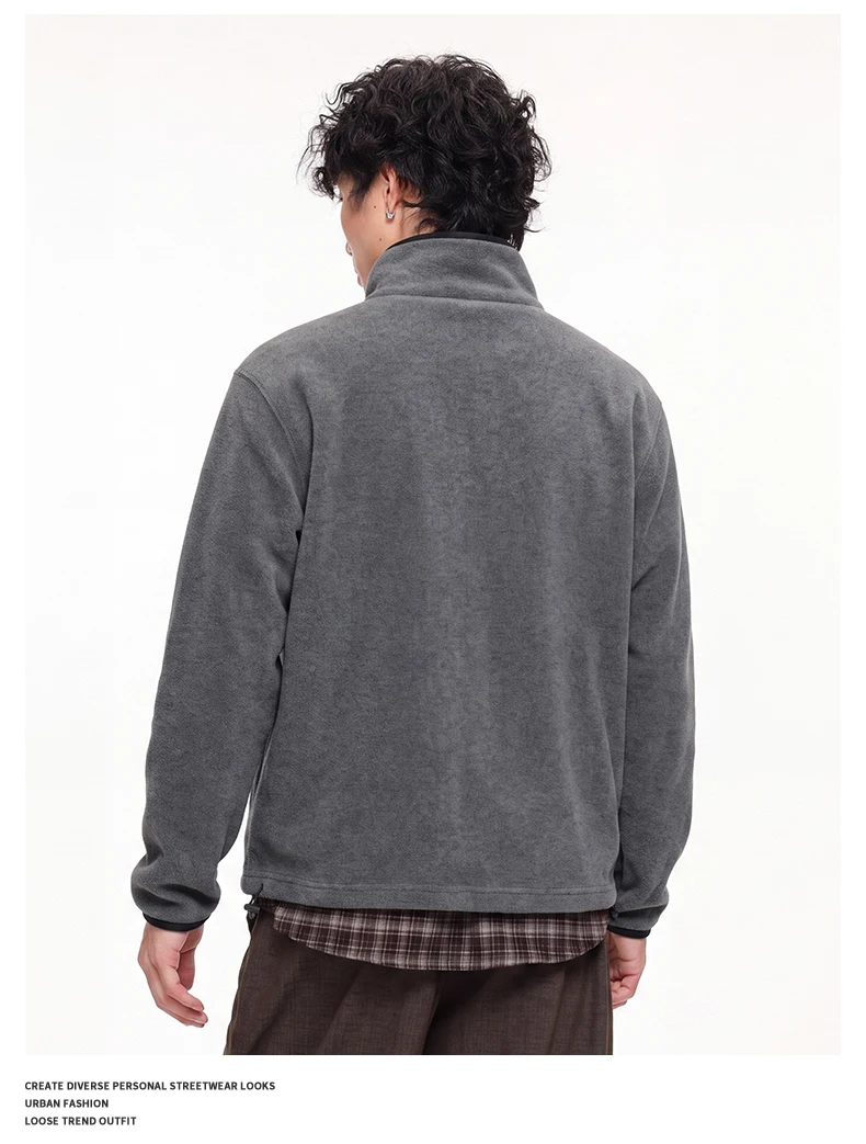 Autumn Winter Fleece Stand Collar Sweatshirts Jacket Men Outdoor Hiking Casual Track Hoodies Sweatshirt Coat Cardigan Jacket