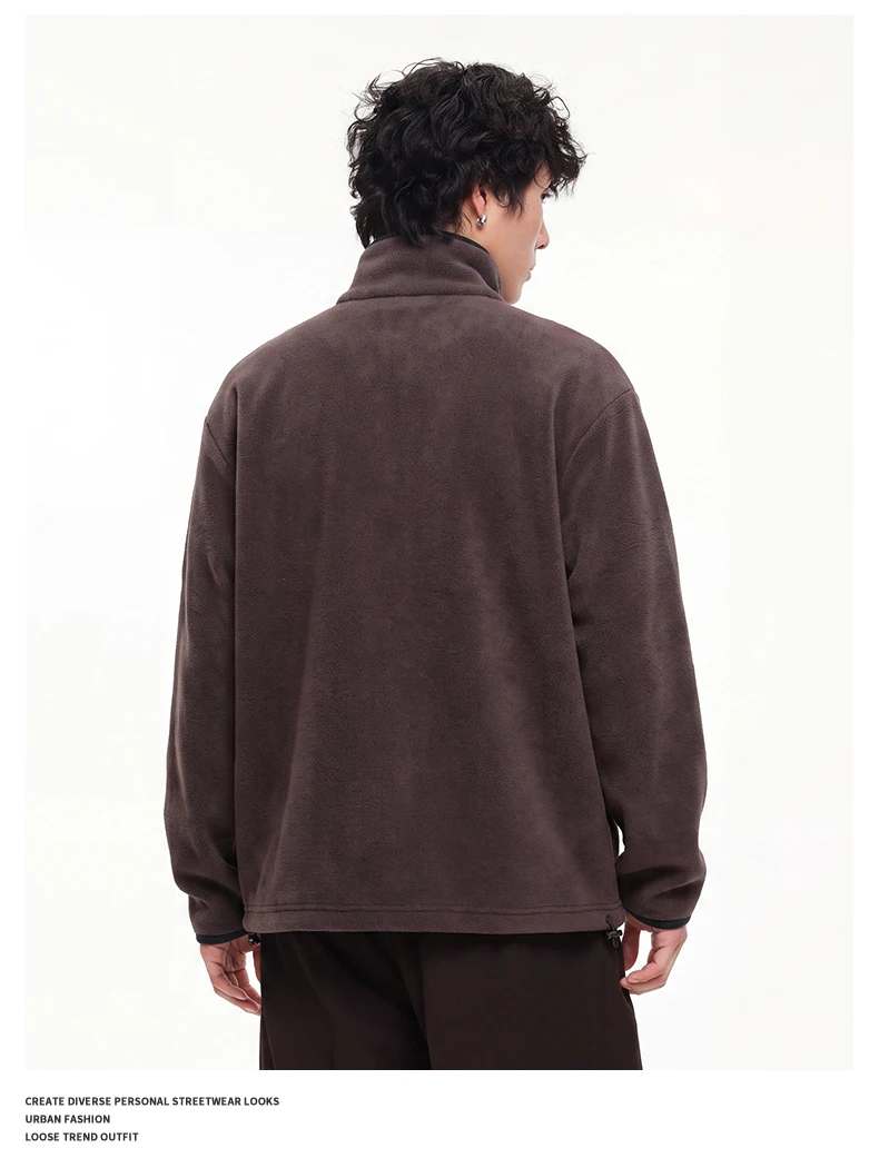 Autumn Winter Fleece Stand Collar Sweatshirts Jacket Men Outdoor Hiking Casual Track Hoodies Sweatshirt Coat Cardigan Jacket