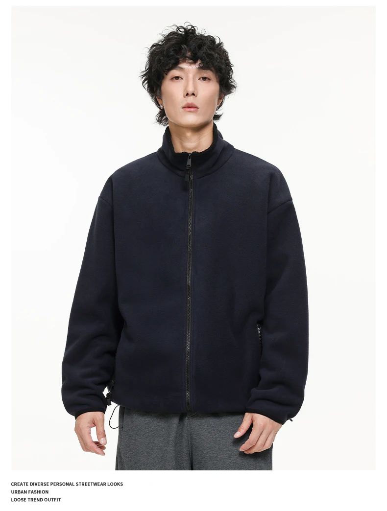 Autumn Winter Fleece Stand Collar Sweatshirts Jacket Men Outdoor Hiking Casual Track Hoodies Sweatshirt Coat Cardigan Jacket